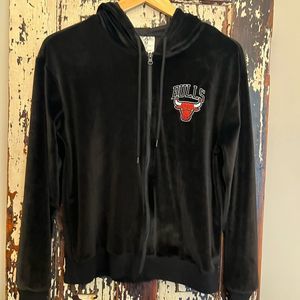 Women’s NBA Bulls embroidered patch velour full zip hoodie jacket. Size Small.